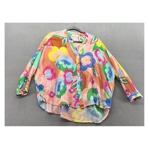 Sofia Made in Italy Shirt Cotton Silk Floral Button Down Oversized Multi Color M